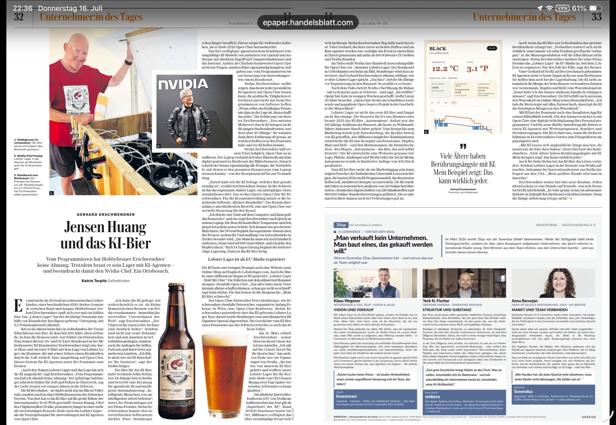 Handelsblatt profile of Gerhard Erschwendner and Lobster Lager